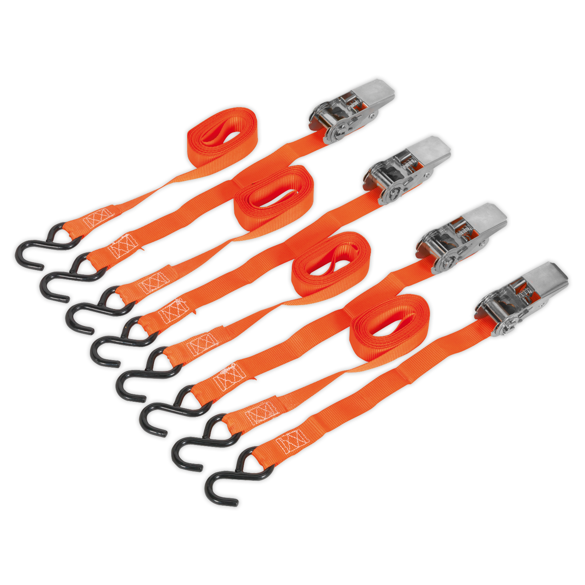 Sealey 25mm x 4m Polyester Webbing Ratchet Tie Down with S-Hooks 500kg Breaking Strength - 2 Pairs TD0540S4
