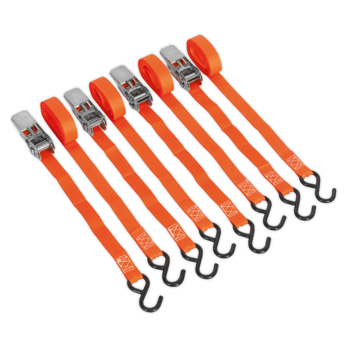 Sealey 25mm x 4m Polyester Webbing Ratchet Tie Down with S-Hooks 500kg Breaking Strength - 2 Pairs TD0540S4