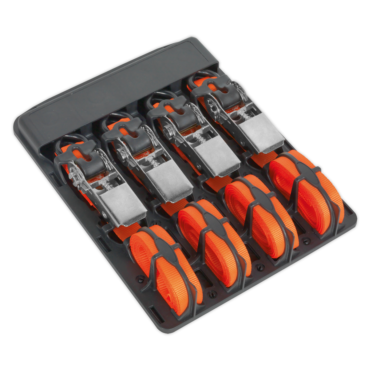 Sealey 25mm x 4m Polyester Webbing Ratchet Tie Down with S-Hooks 500kg Breaking Strength - 2 Pairs TD0540S4