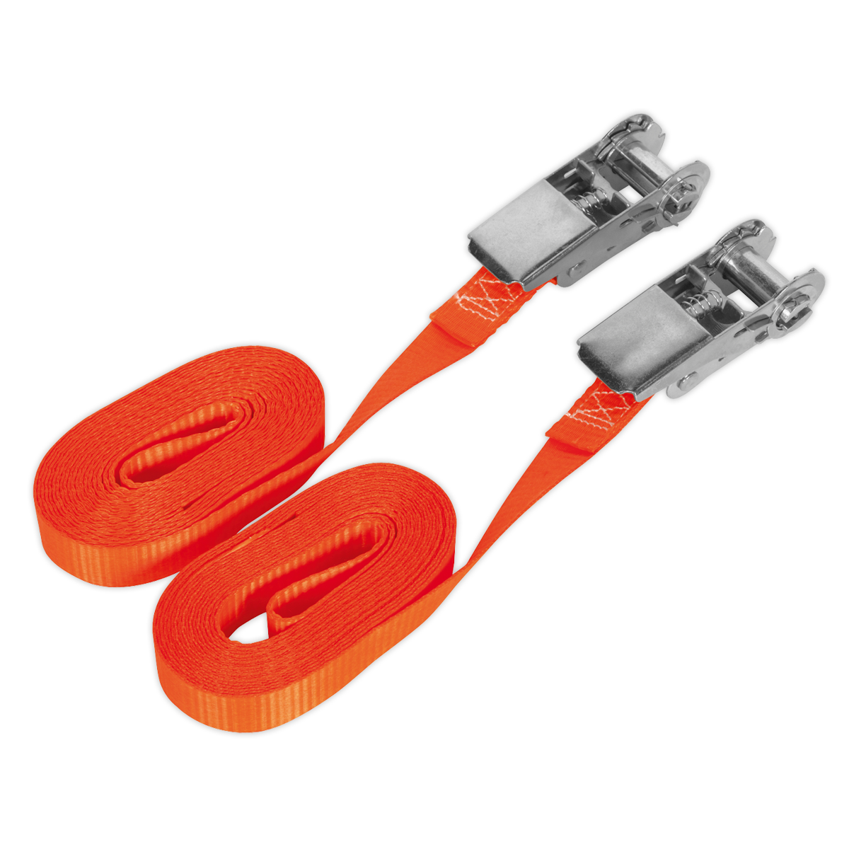 Sealey 25mm x 4.5m Self-Securing Ratchet Tie Down 800kg Breaking Strength - Pair TD08045E