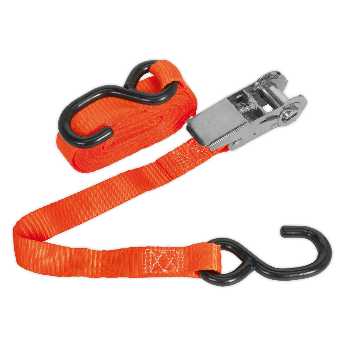 Sealey 25mm x 4.5m Polyester Webbing Ratchet Tie Down with S-Hook 800kg Breaking Strength TD0845S