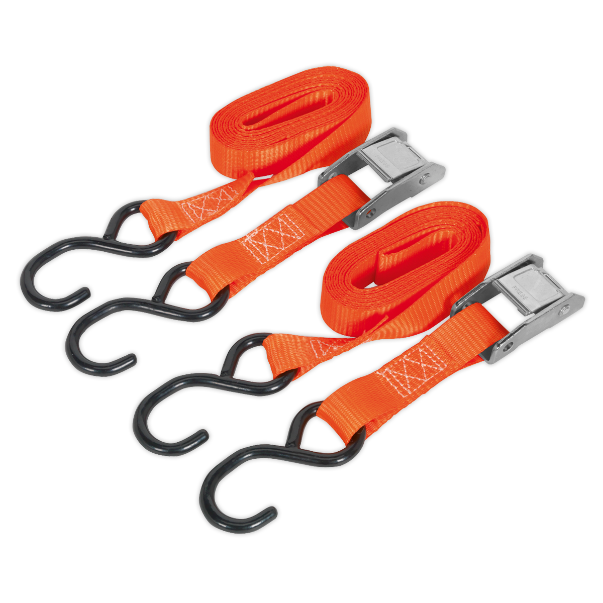 Sealey 25mm x 2.5m Polyester Webbing Cam Buckle Tie Down with S-Hooks 250kg Breaking Strength TD2525CS