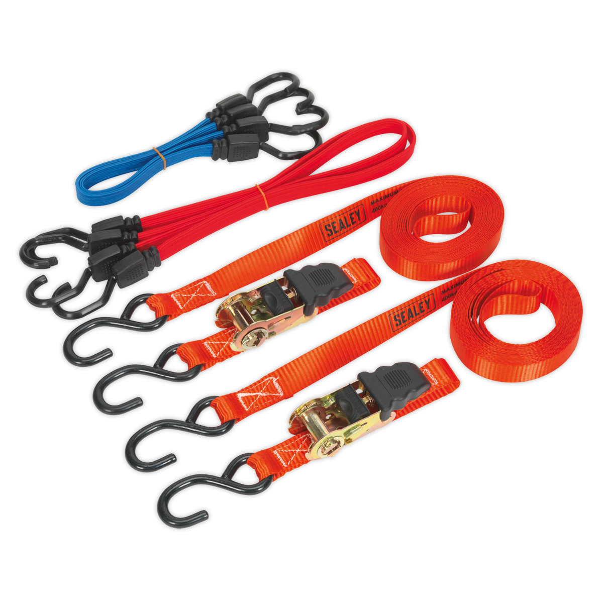 Sealey 6pc Ratchet Tie Down & Flat Bungee Cord Set TD285SBD