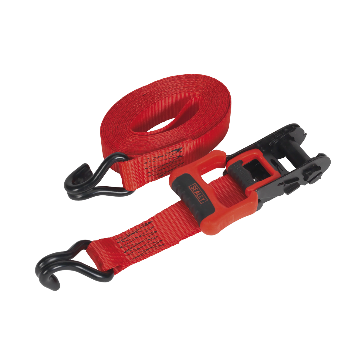 Sealey 32mm x 4.9m Polyester Webbing Ratchet Tie Down with J-Hooks 1200kg Breaking Strength - 1 Pair TD41248JD