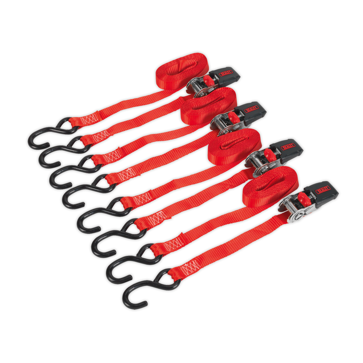 Sealey 25mm x 4m Polyester Webbing Ratchet Tie Down with S-Hooks 800kg Breaking Strength - 2 Pairs TD484SD