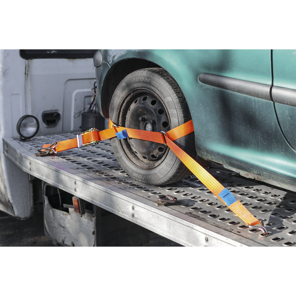 Sealey 50mm x 3m Steel Wheel Car Transporter Ratchet Tie Down 4500kg Breaking Strength TDRWS