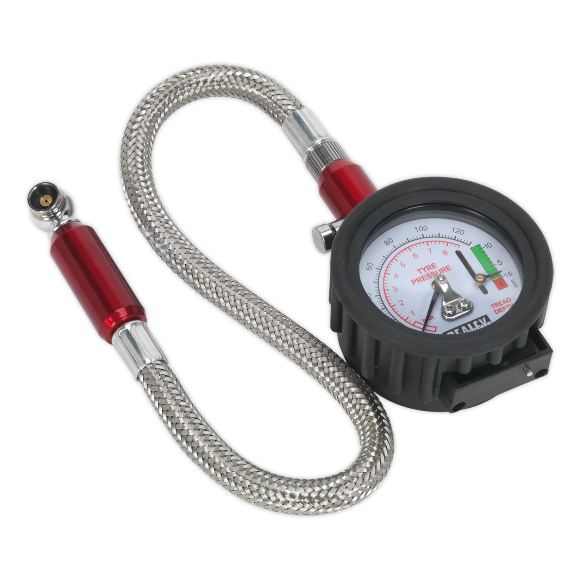 Sealey Tyre Pressure & Tread Depth Gauge with Flexible Hose TSTPDG02
