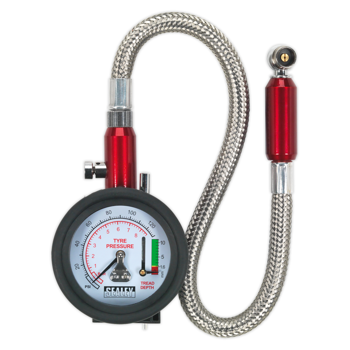 Sealey Tyre Pressure & Tread Depth Gauge with Flexible Hose TSTPDG02