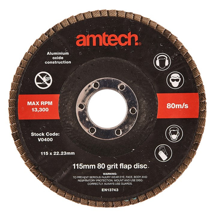 Amtech 115mm 80 grit flap disc V0400