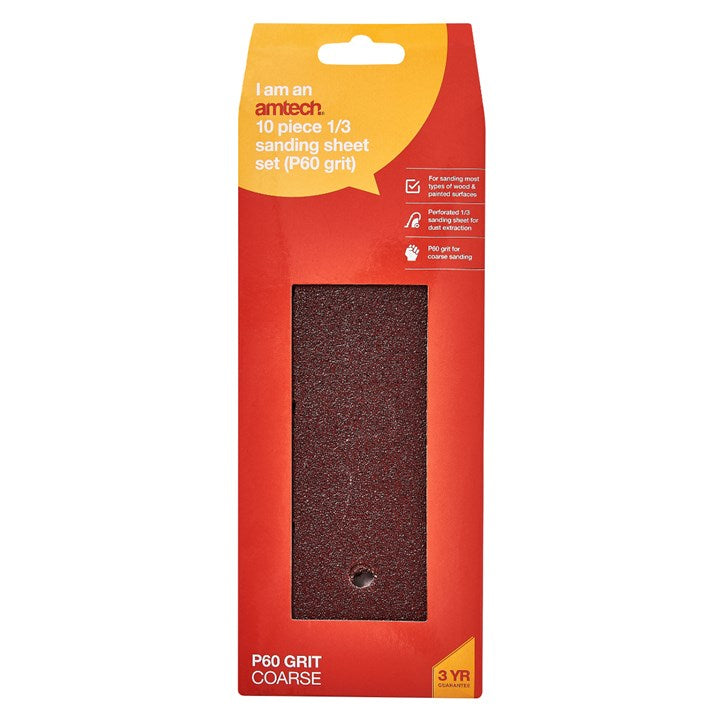 Amtech 10 x 1/3 P60 grit sanding sheets (93mm x 230mm) V4000