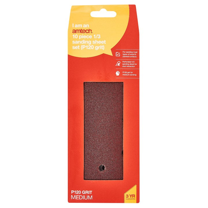 Amtech 10 x 1/3 P120 grit sanding sheets (93mm x 230mm) V4010