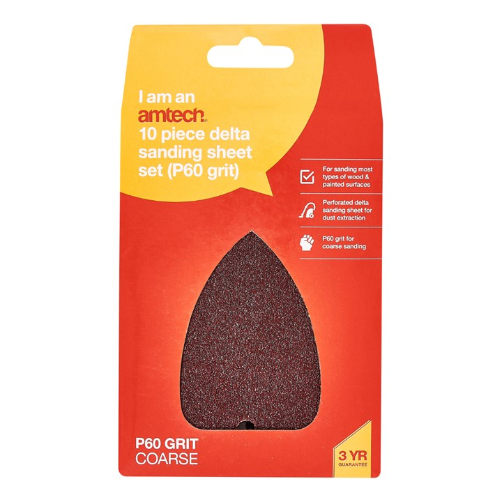 Amtech 10 x P60 grit delta sanding sheets (140mm x 140mm x 100mm) V4020