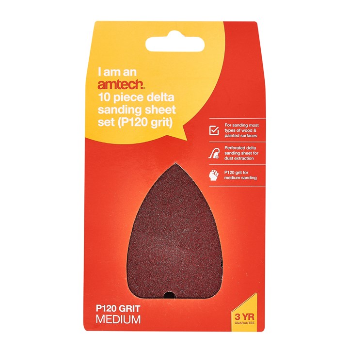 Amtech 10 x P120 grit delta sanding sheets (140mm x 140mm x 100mm) V4030