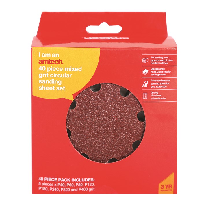 Amtech 40 Piece mixed grit circular sanding sheet set (115mm) V4076
