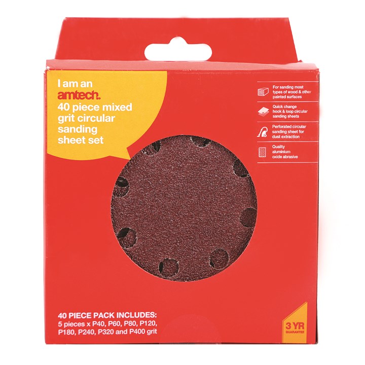 Amtech 40 Piece mixed grit circular sanding sheet set (125mm) V4096
