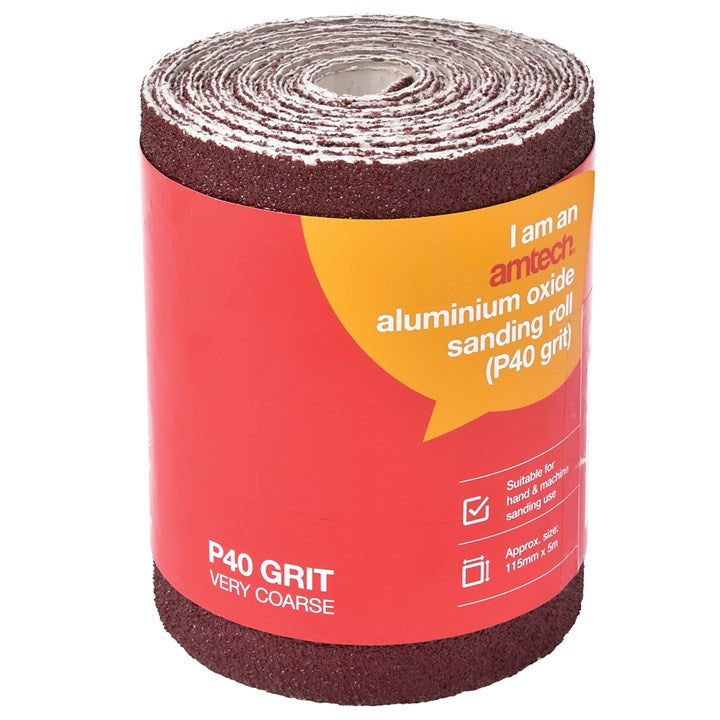 Amtech P40 grit (very coarse) aluminium oxide sanding roll (115mm x 500cm) V4100