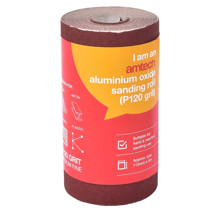Amtech P120 grit (medium fine) aluminium oxide sanding roll (115mm x 500cm) V4115