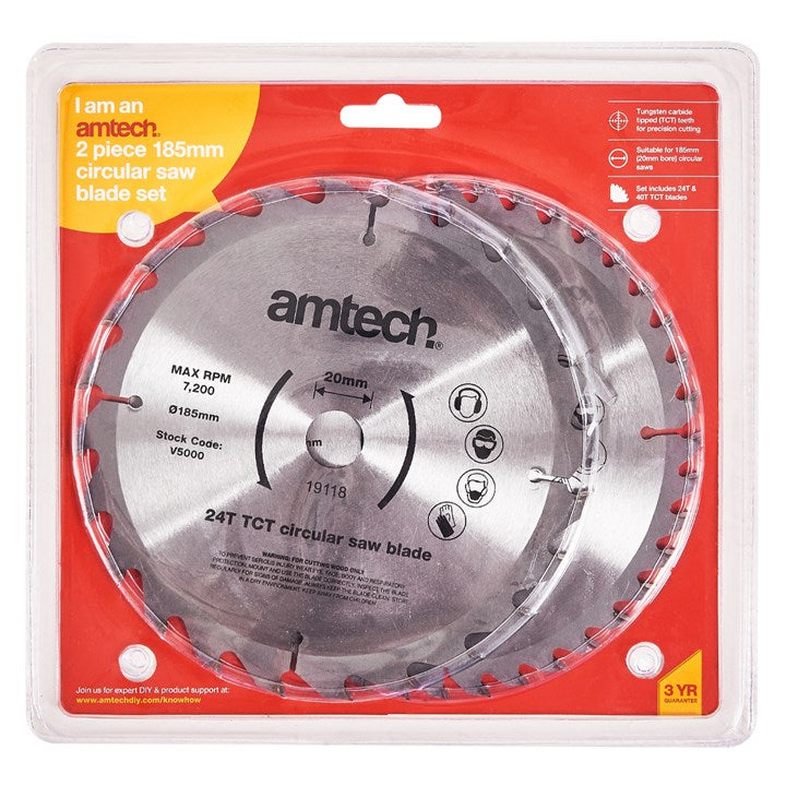 Amtech 2 Piece 185mm tungsten carbide circular saw blade set V5000