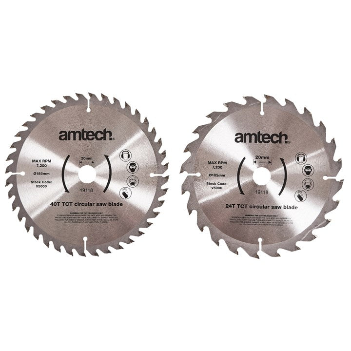 Amtech 2 Piece 185mm tungsten carbide circular saw blade set V5000