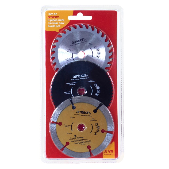 Amtech 3 Piece 85mm mini circular saw blade set V5010