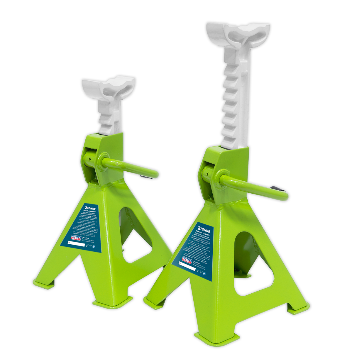 Sealey Ratchet Type Axle Stands (Pair) 2tonne Capacity per Stand - Hi-Vis Green VS2002HV