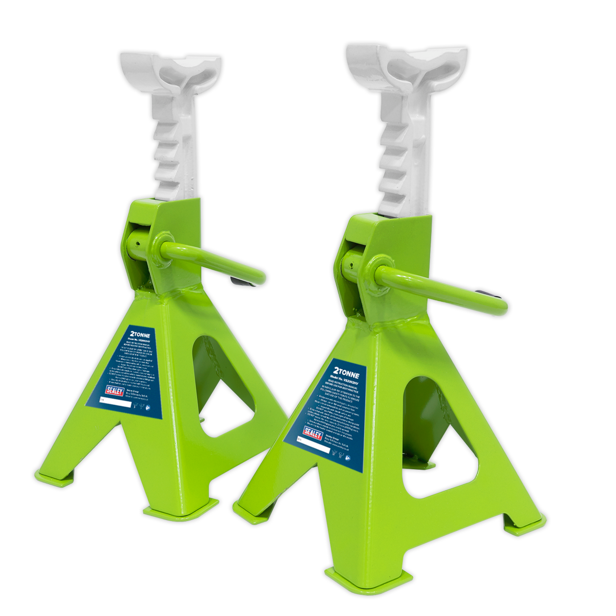 Sealey Ratchet Type Axle Stands (Pair) 2tonne Capacity per Stand - Hi-Vis Green VS2002HV
