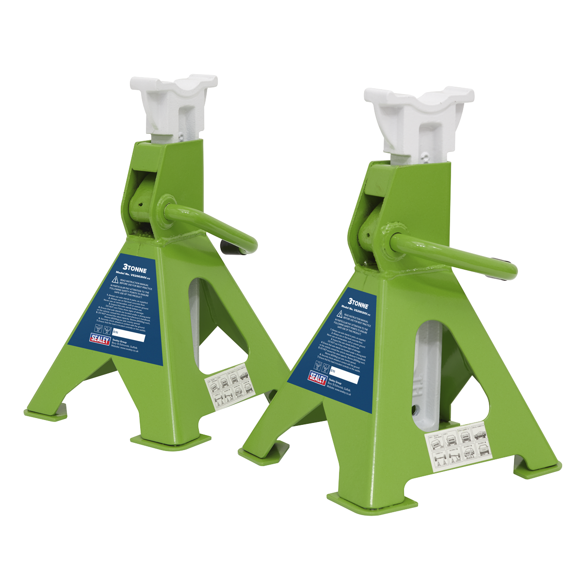 Sealey Ratchet Type Axle Stands (Pair) 3tonne Capacity per Stand - Hi-Vis Green VS2003HV