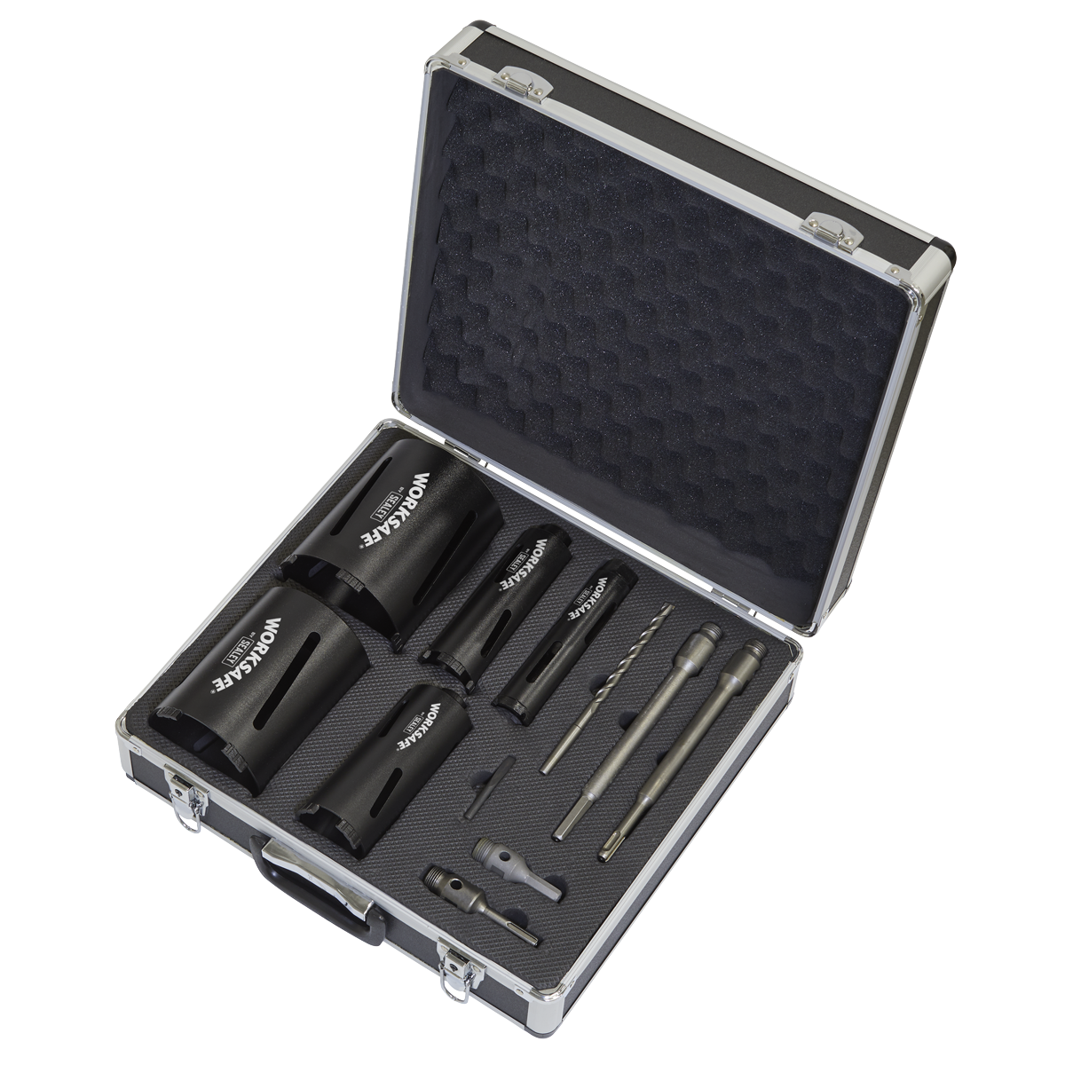 Sealey Diamond 5 Core Kit (Ø38, 52, 65, 117, 127mm Cores with Adaptors) WDCKIT5
