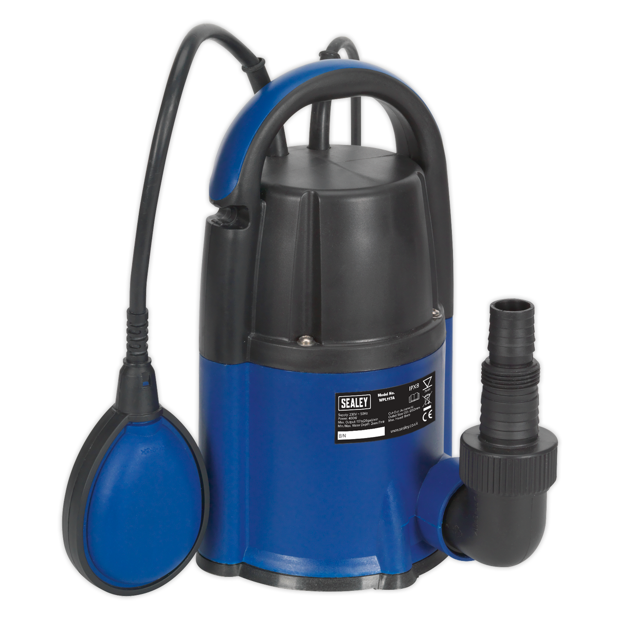 Sealey 117L/min Automatic Low Level 2mm Submersible Water Pump WPL117A