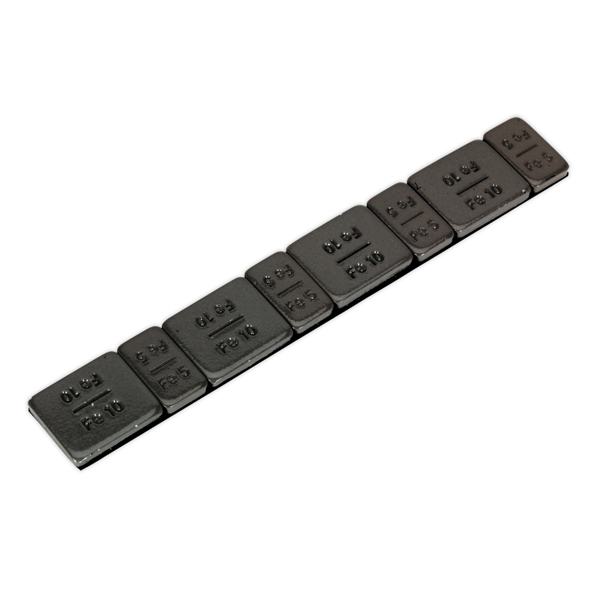 Sealey 5/10g Adhesive Wheel Weight Strip of 8 (4 x Each Weight) - Pack of 50 - Zinc Plated Steel Black WWSA510B