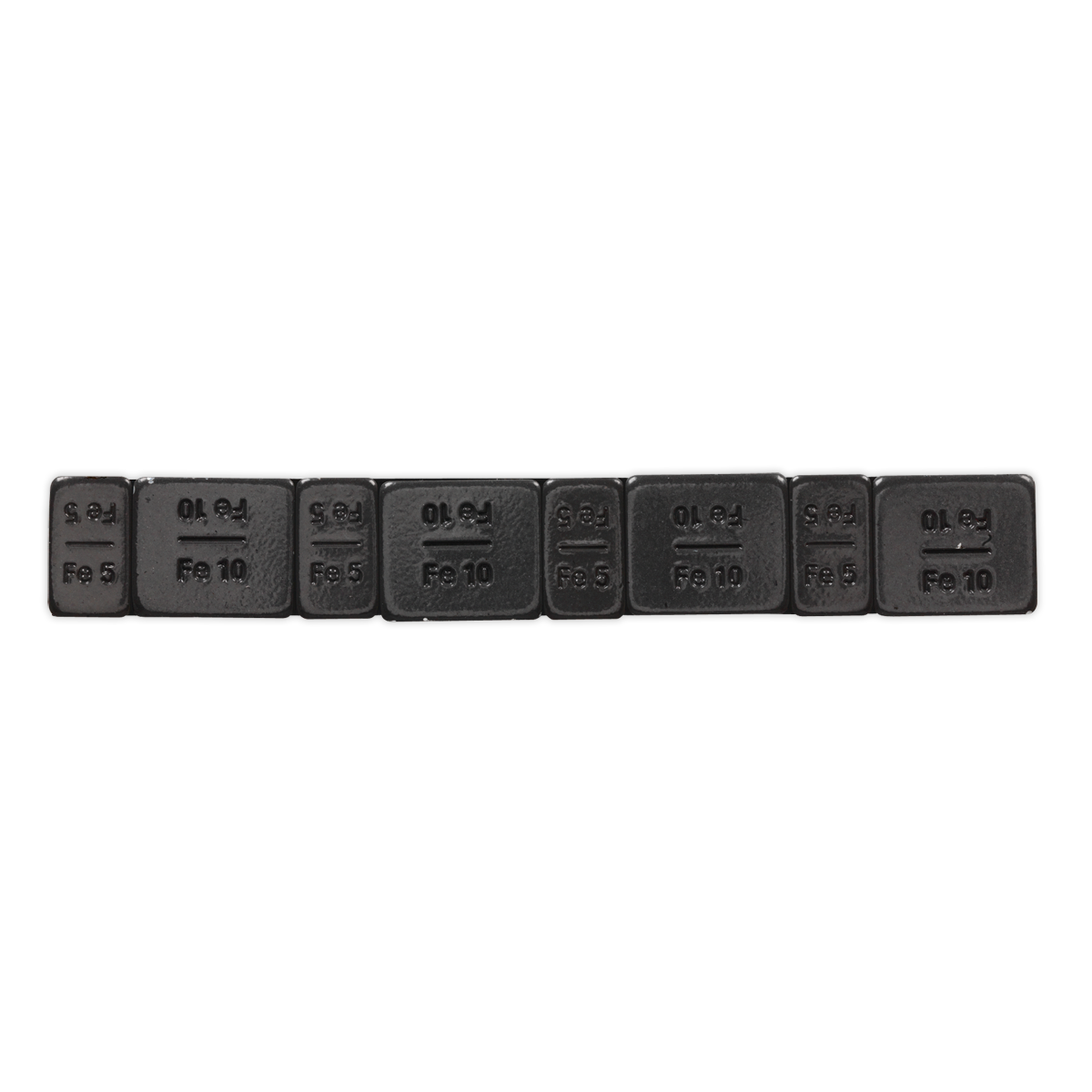 Sealey 5/10g Adhesive Wheel Weight Strip of 8 (4 x Each Weight) - Pack of 50 - Zinc Plated Steel Black WWSA510B