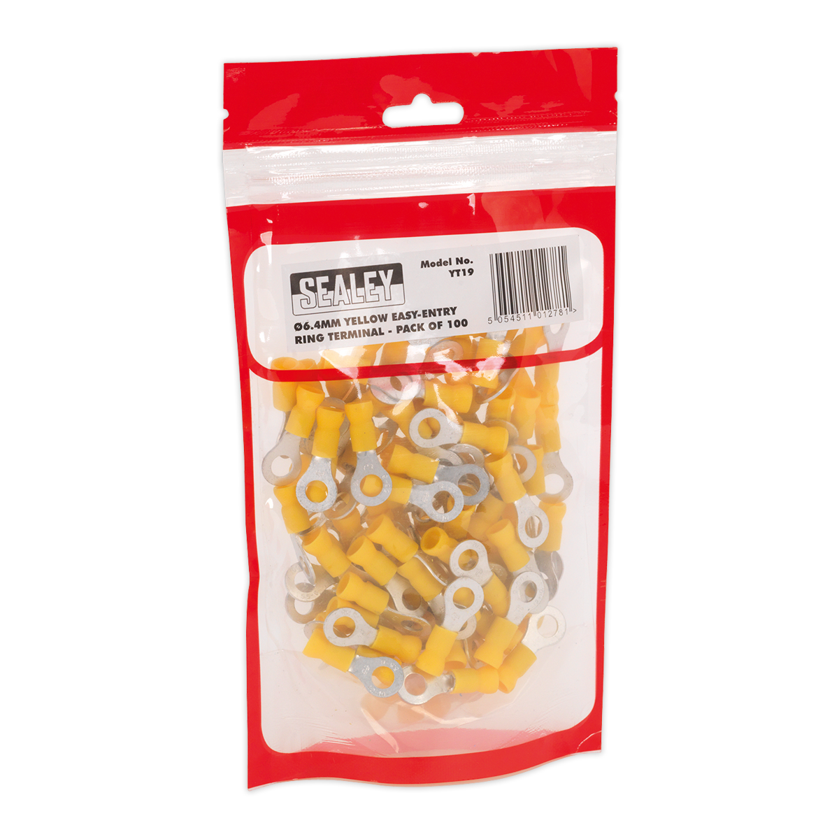 Sealey Ø6.4mm (1/4") Yellow Easy-Entry Ring Terminal - Pack of 100 YT19