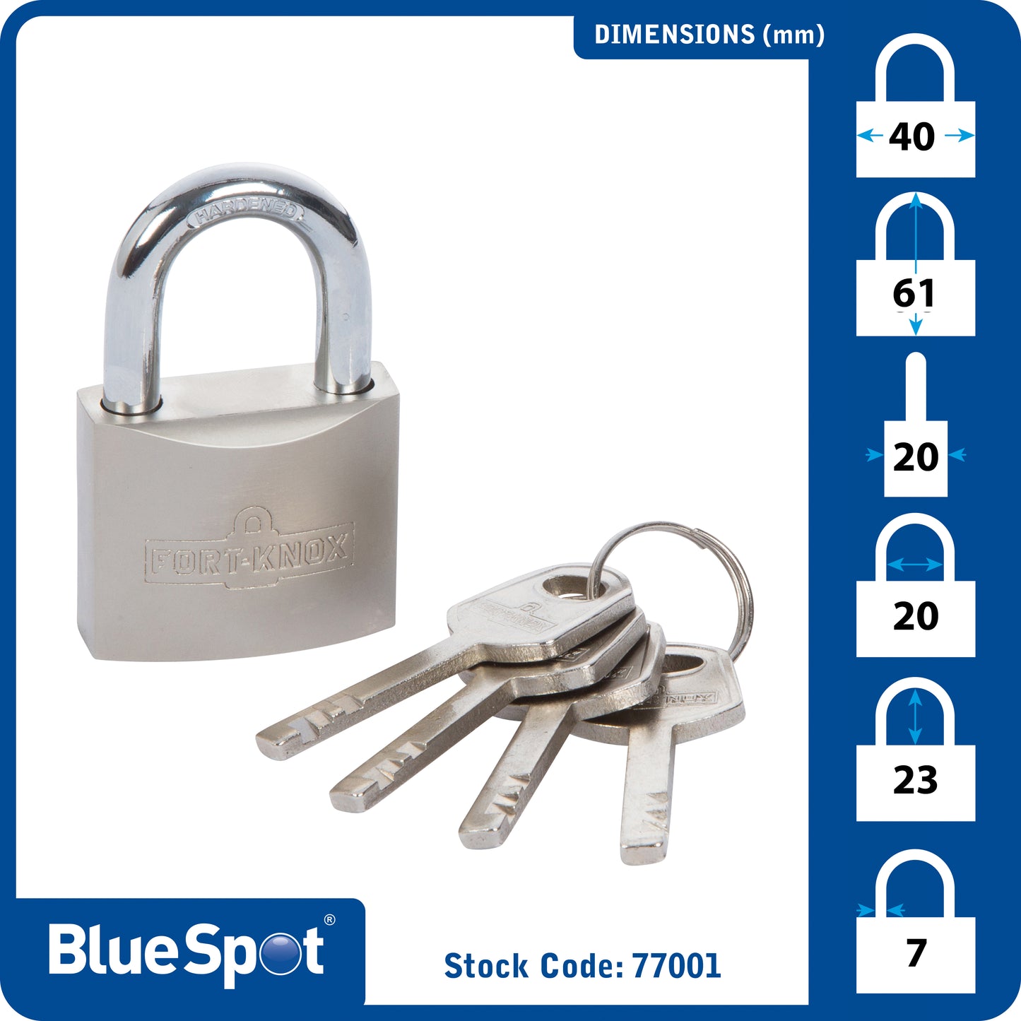 BlueSpot 40mm Satin Finish Padlock 77001