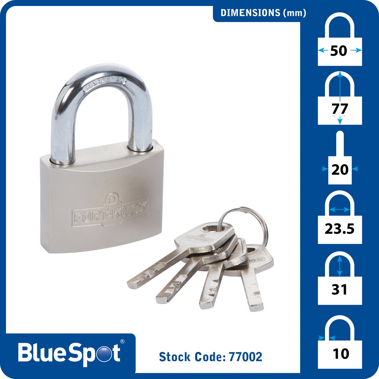 BlueSpot 50mm Satin Finish Padlock 77002