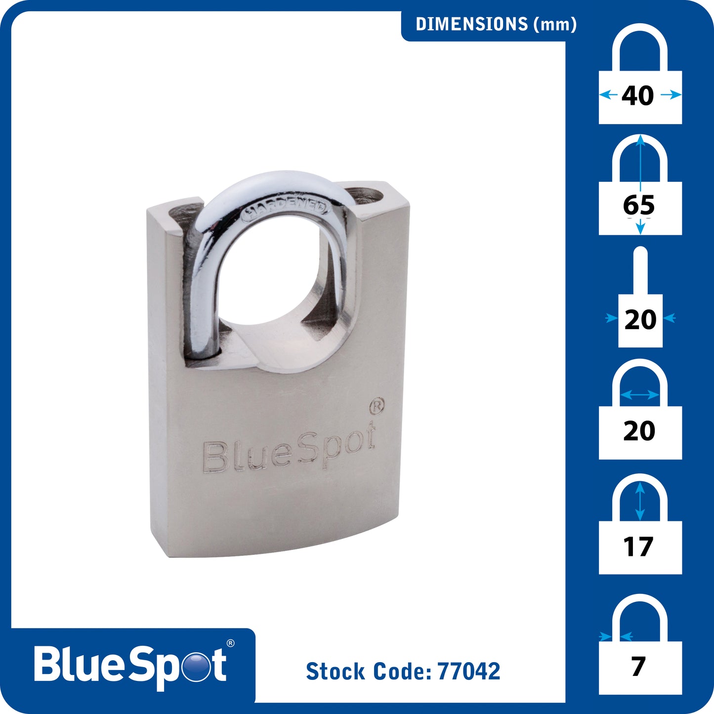 BlueSpot 40mm Shrouded Satin Finish Padlock 77042