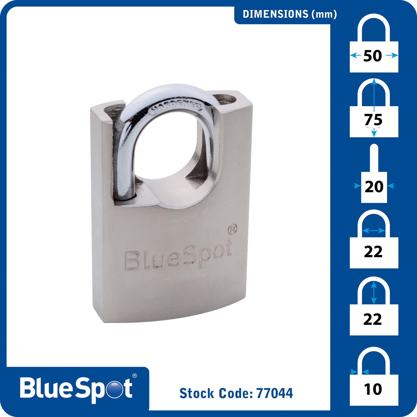BlueSpot 50mm Shrouded Satin Finish Padlock 77044