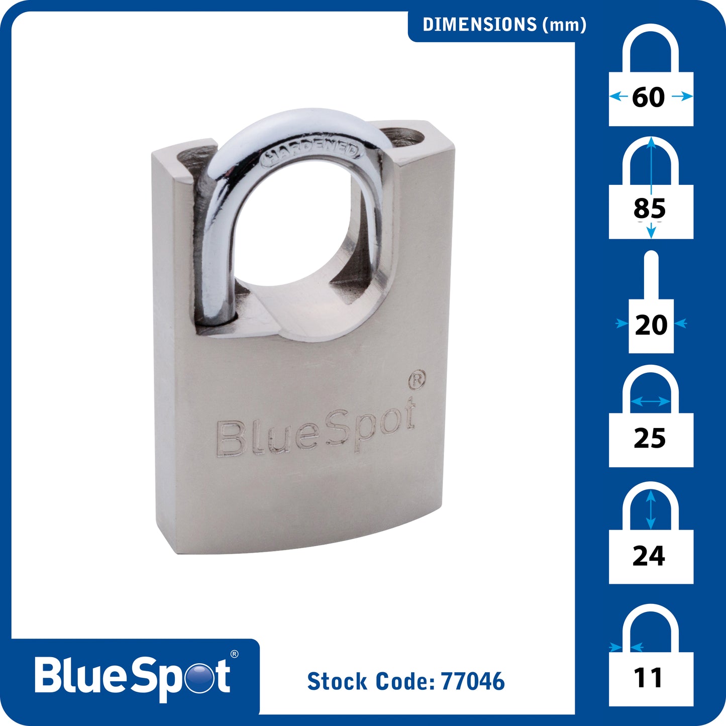 BlueSpot 60mm Shrouded Satin Finish Padlock 77046