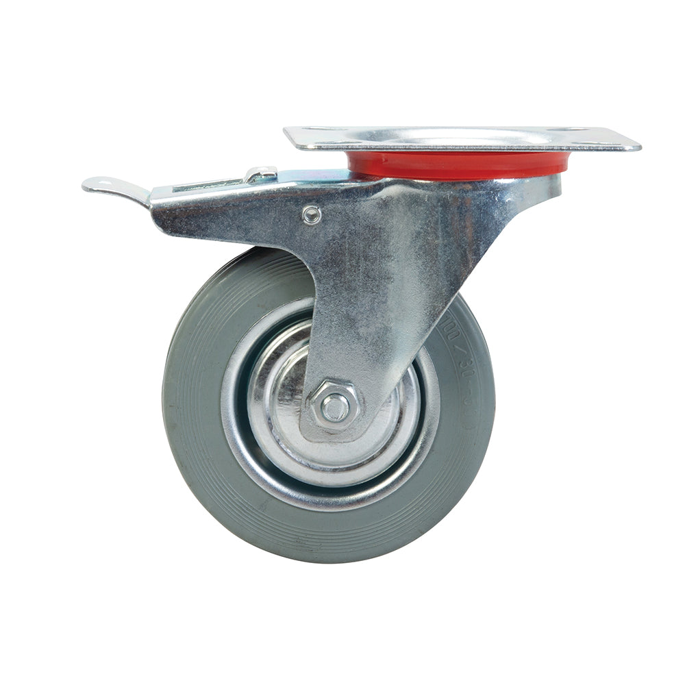 Fixman Braked Swivel Rubber Castor 100mm 70kg