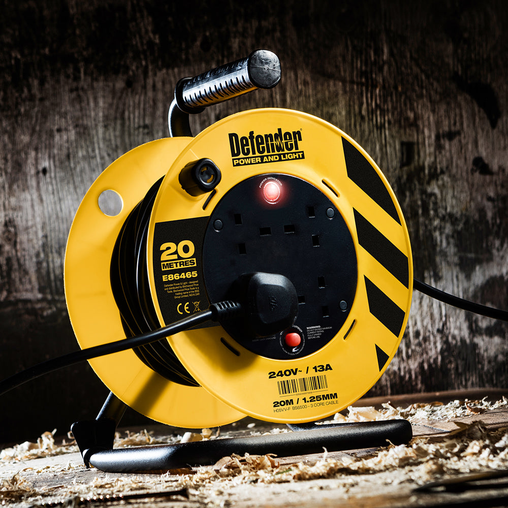 Defender Cable Reel 1.25mm2 4-Way 13A 20m 230V