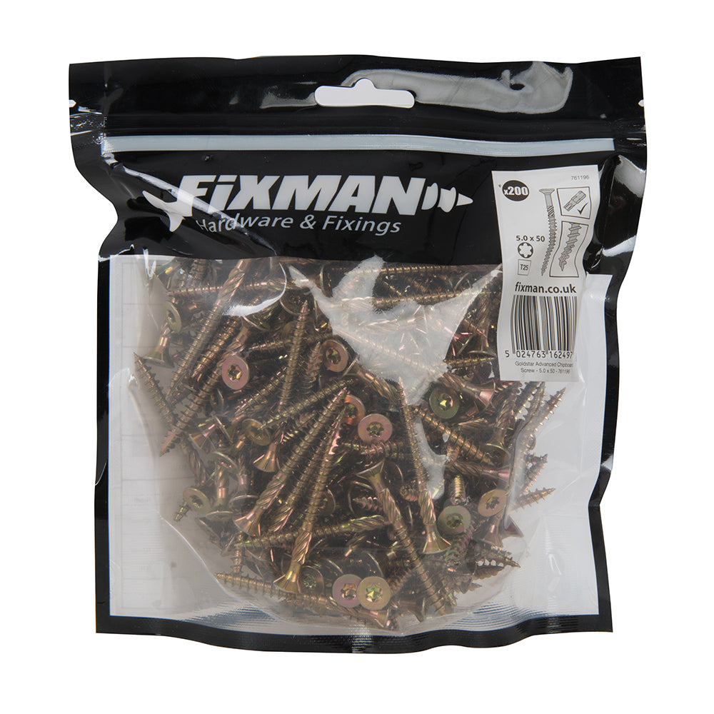 Fixman Goldstar Advanced Screws 5 x 50mm 200pk