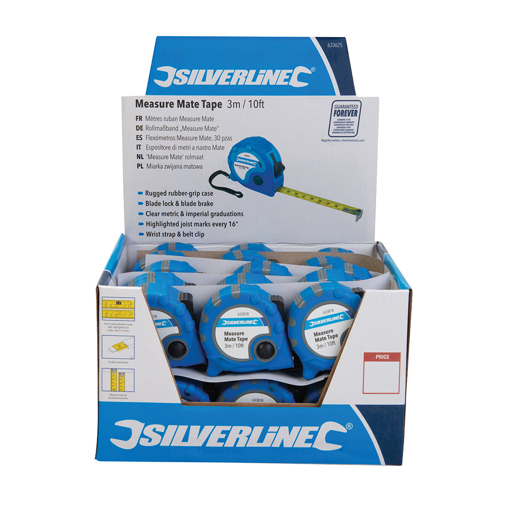 Silverline Measure Mate Tape Display Box 30pce 3m / 10ft x 16mm