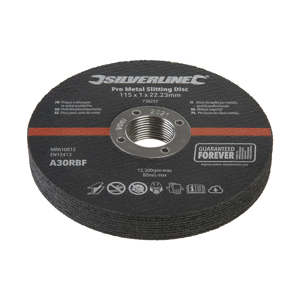Silverline Pro Metal Slitting Disc 10pk 115 x 1 x 22.23mm