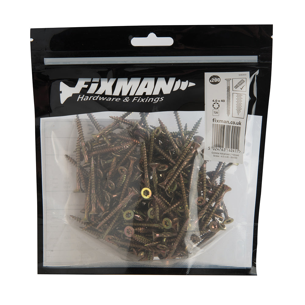 Fixman Goldstar Advanced Screws 4 x 40mm 200pk