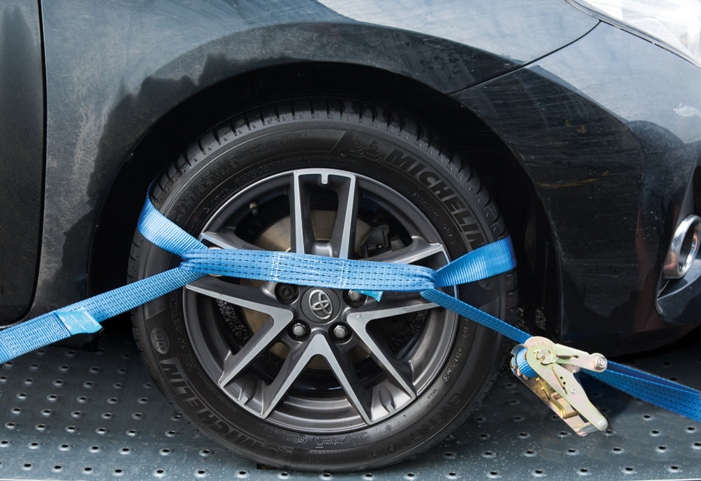 Silverline Car Transporter Alloy Wheel Tie-Down Set 3pce 3m x 50mm - Rated 2000kg Capacity 4000kg
