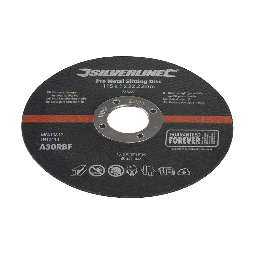 Silverline Pro Metal Slitting Disc 10pk 115 x 1 x 22.23mm
