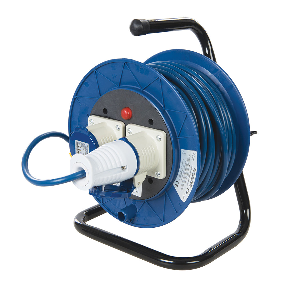 Powermaster Industrial Cable Reel Freestanding 16A 230V 2-Gang 25m