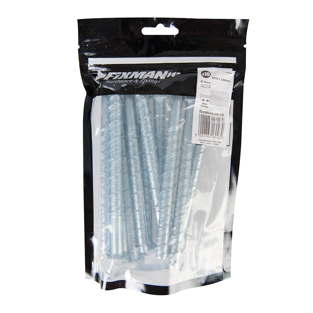 Fixman Concrete Masonry Bolts 10pk M10 x 130mm