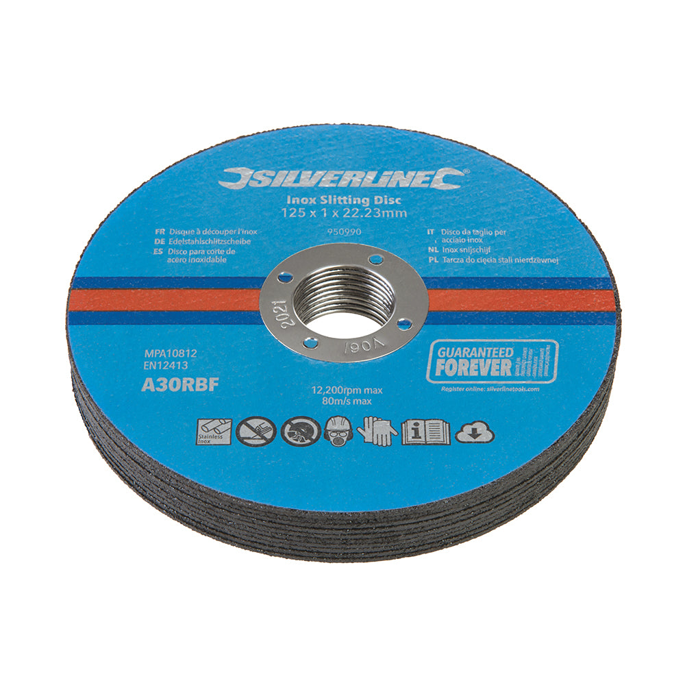 Silverline Inox Slitting Discs 10pk 125 x 1 x 22.23mm