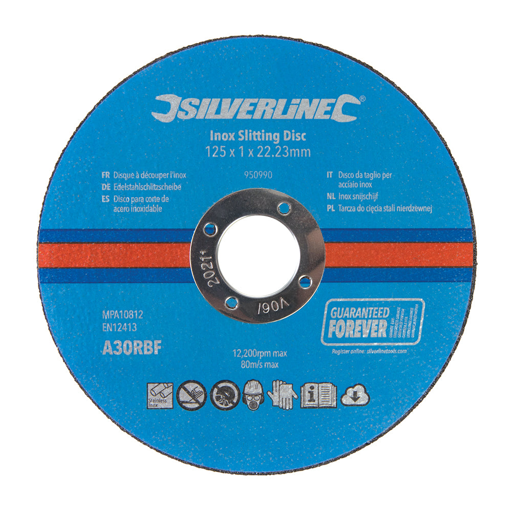 Silverline Inox Slitting Discs 10pk 125 x 1 x 22.23mm