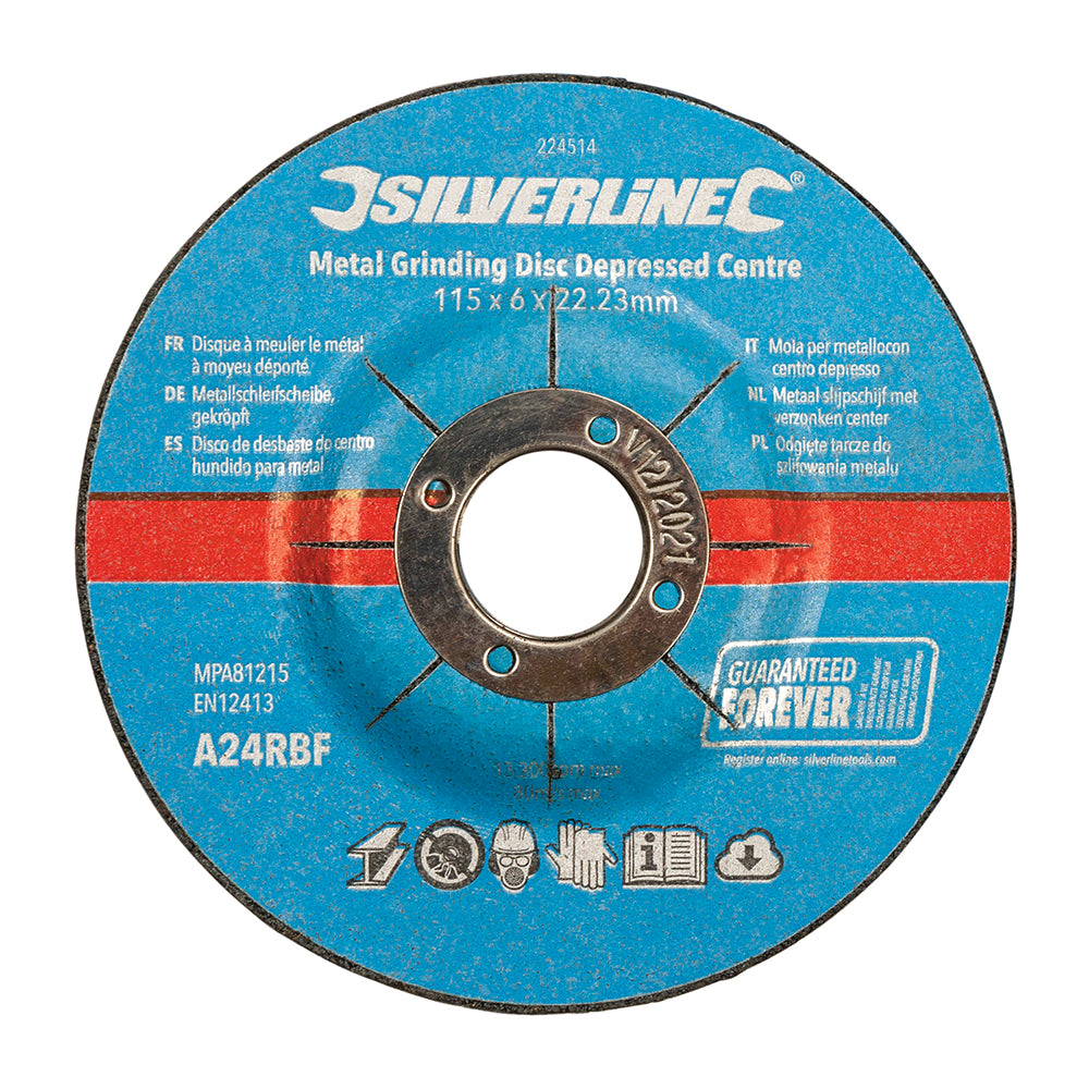Silverline Metal Grinding Discs Depressed Centre 10pk 115 x 6 x 22.23mm